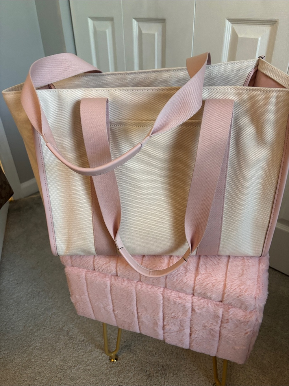 kate spade Cream Canvas Tote with Pink Trim - Picture 2 of 3